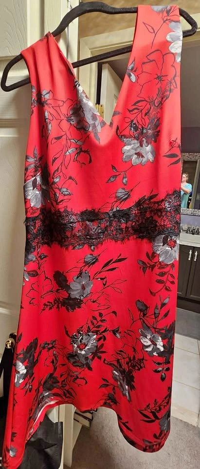 In Every Story Floral Lace Trim Red Dress