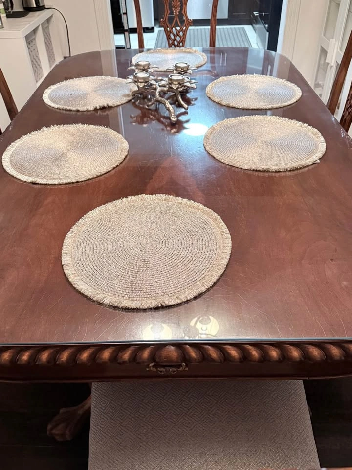 Solid Wood Dining Table Set with 6 Chairs & Glass Top - photo 2