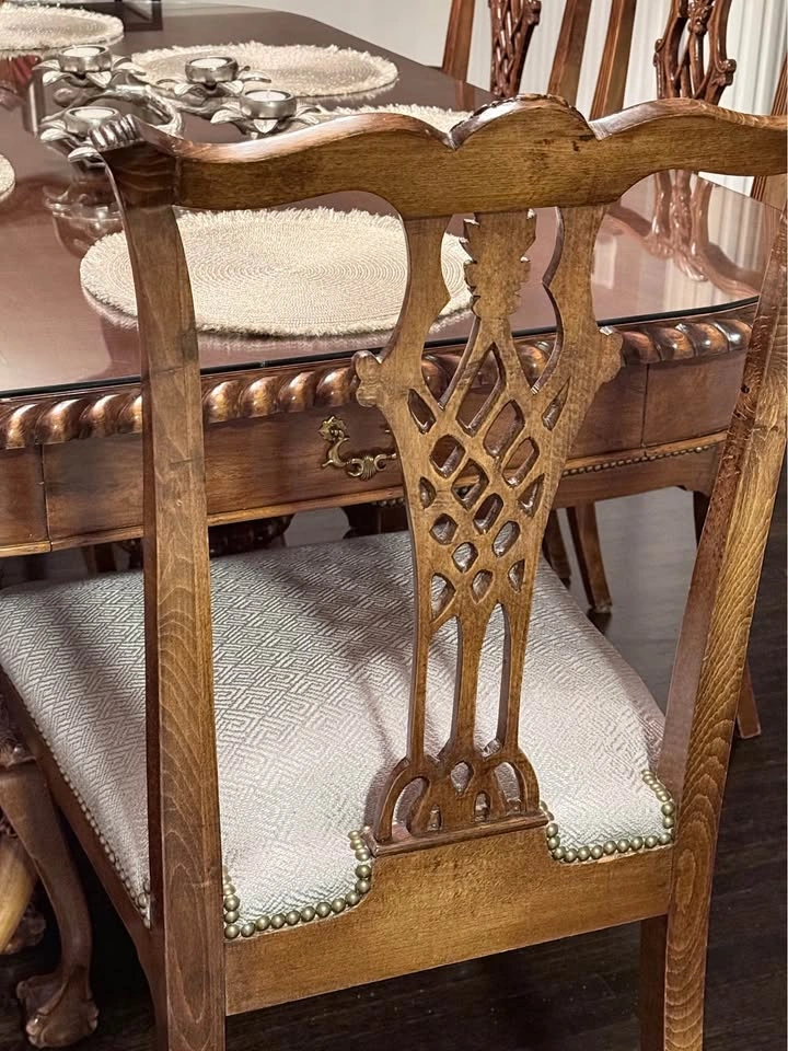 Solid Wood Dining Table Set with 6 Chairs & Glass Top - photo 4