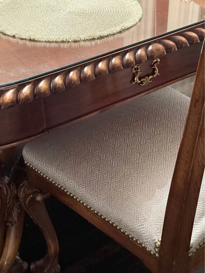 Solid Wood Dining Table Set with 6 Chairs & Glass Top - photo 5