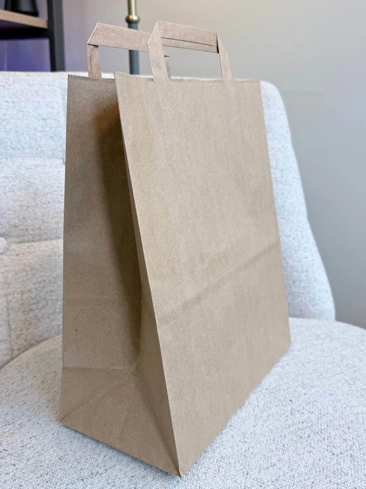 Bulk Brown Kraft Paper Bags with Flat Handles – 250 Pcs