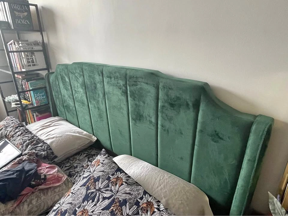 Queen Size Green Velvet Wingback Bed Frame