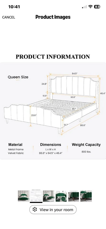 Queen Size Green Velvet Wingback Bed Frame - photo 3