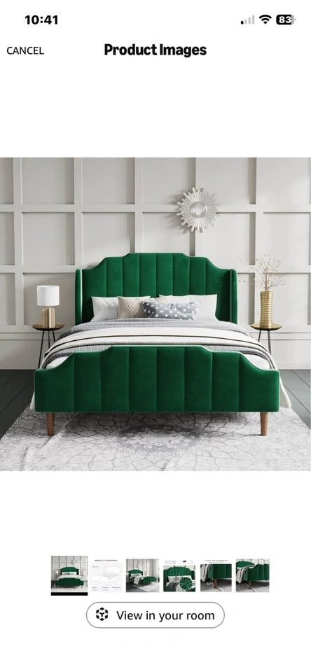 Queen Size Green Velvet Wingback Bed Frame - photo 4