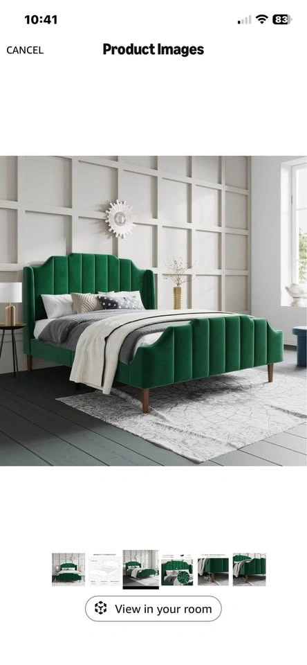 Queen Size Green Velvet Wingback Bed Frame - photo 5