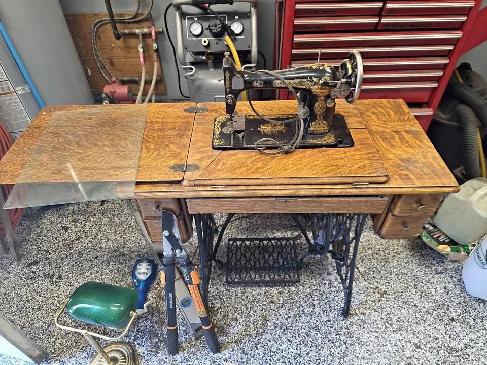 Vintage Singer Treadle Sewing Machine with Wood Cabinet