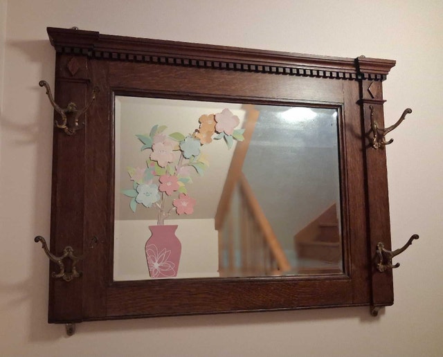 Vintage Wall Mirror with Coat Hooks