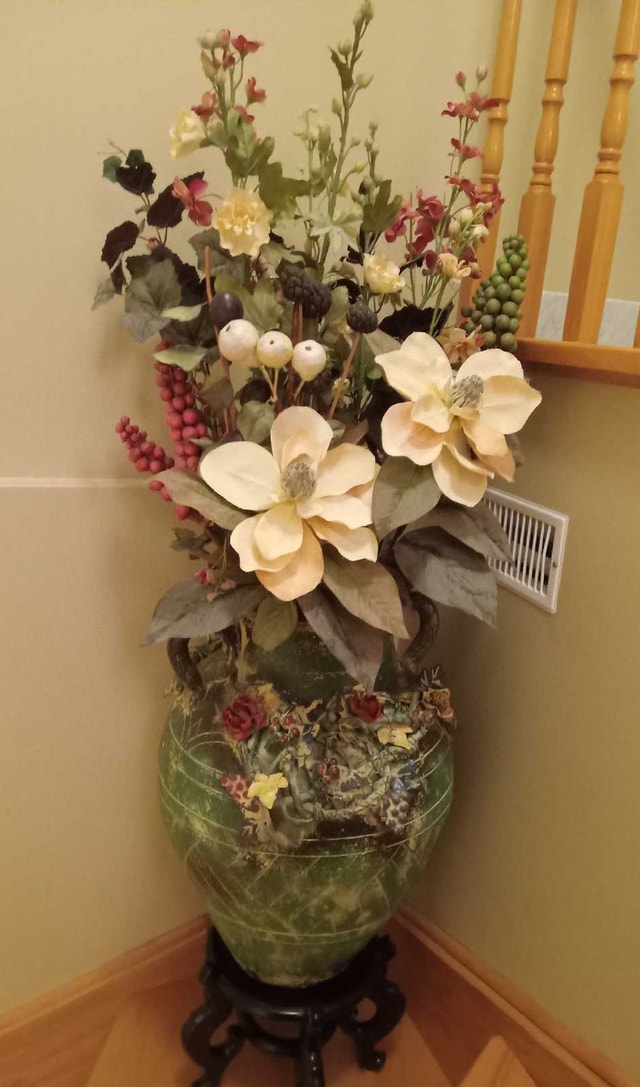 Large Decorative Floor Vase with Floral Arrangement