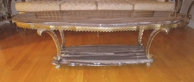 Marble and Brass Coffee and End Table Set