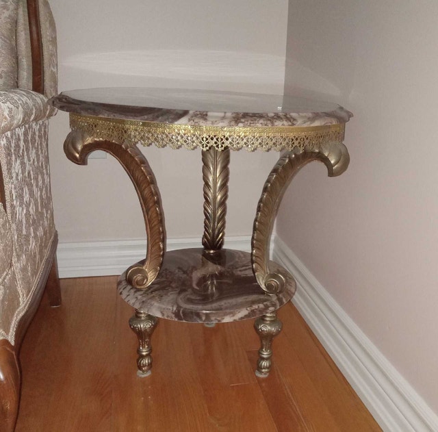 Marble and Brass Coffee and End Table Set - photo 3