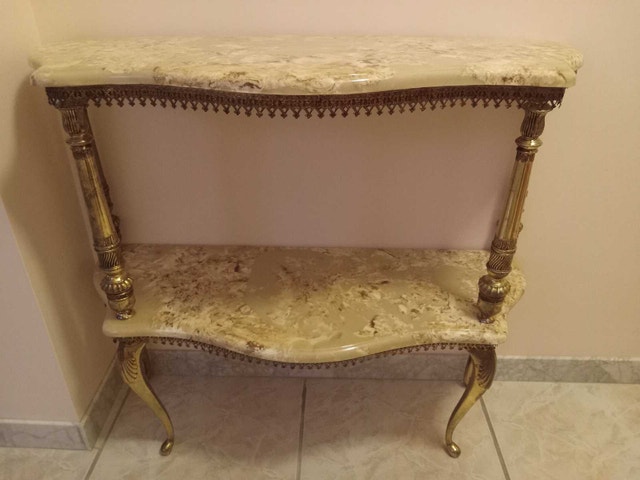 Vintage Brass and Marble Console Table