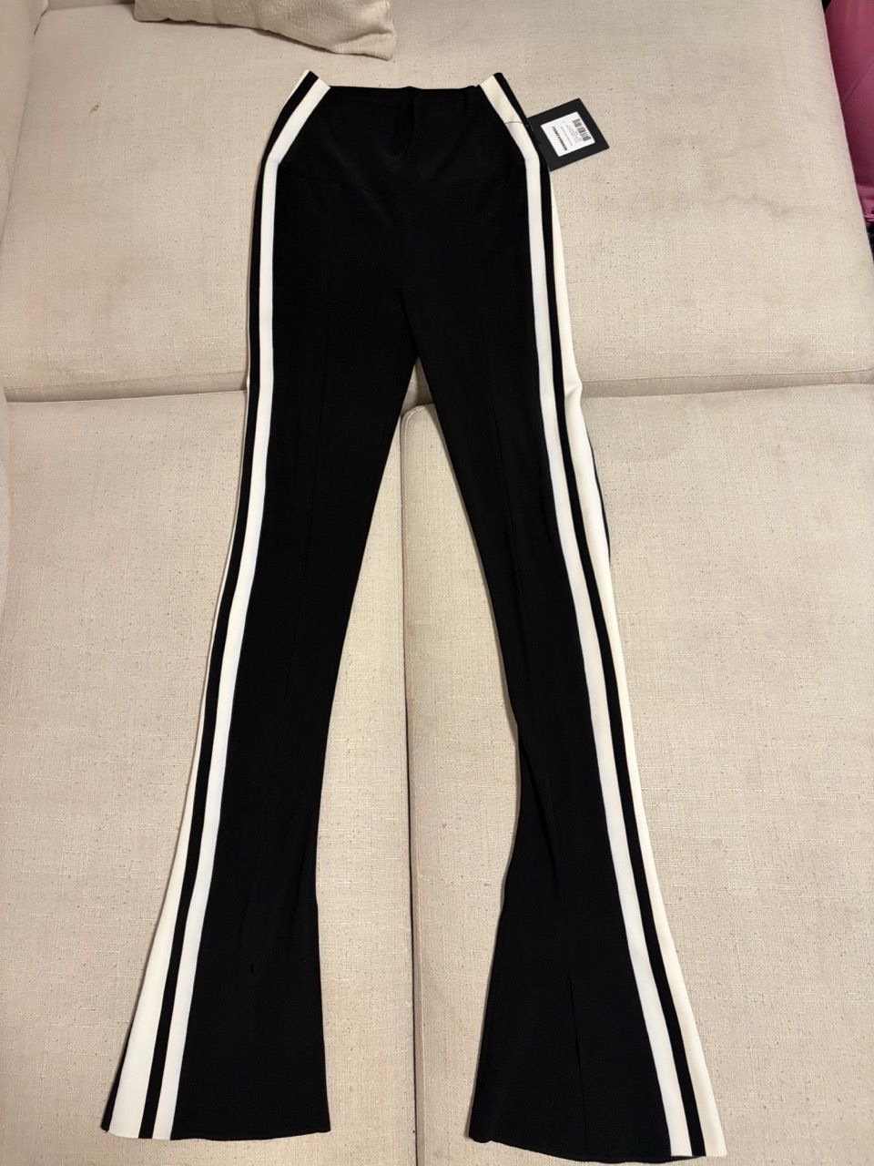 Norma Kamali - Black Flare Pants with White Side Stripes