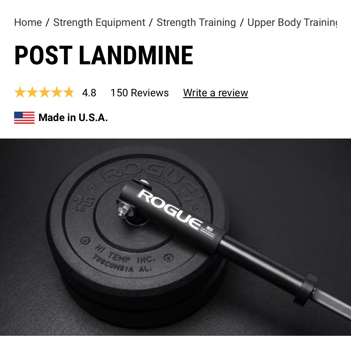 Rogue Fitness Olympic Barbell Landmine Post - photo 2