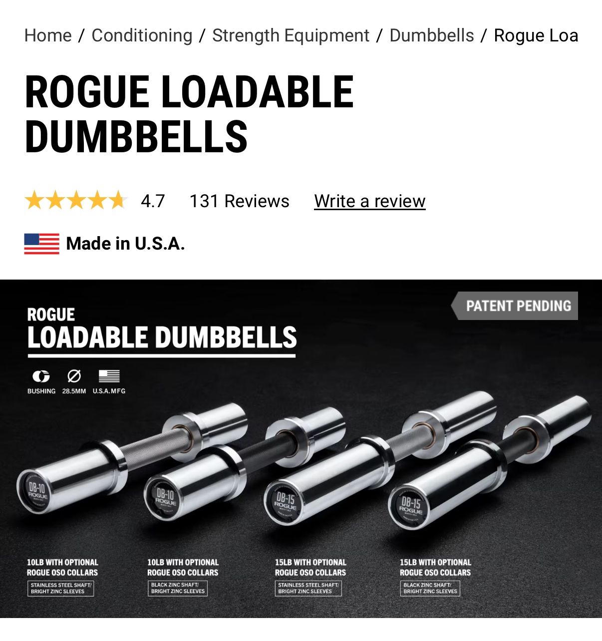 SINGLE Rogue Fitness DB-15 Olympic Dumbbell Handle - photo 3