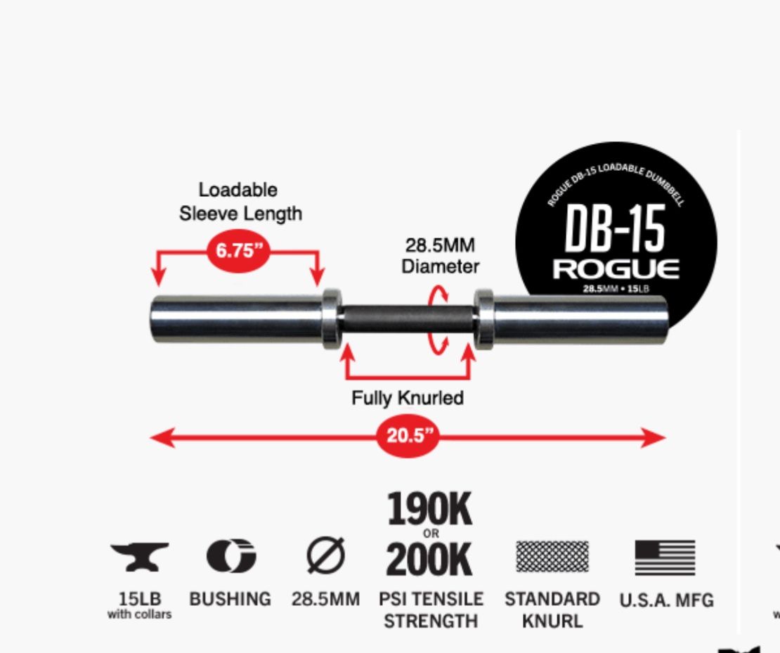 SINGLE Rogue Fitness DB-15 Olympic Dumbbell Handle - photo 4