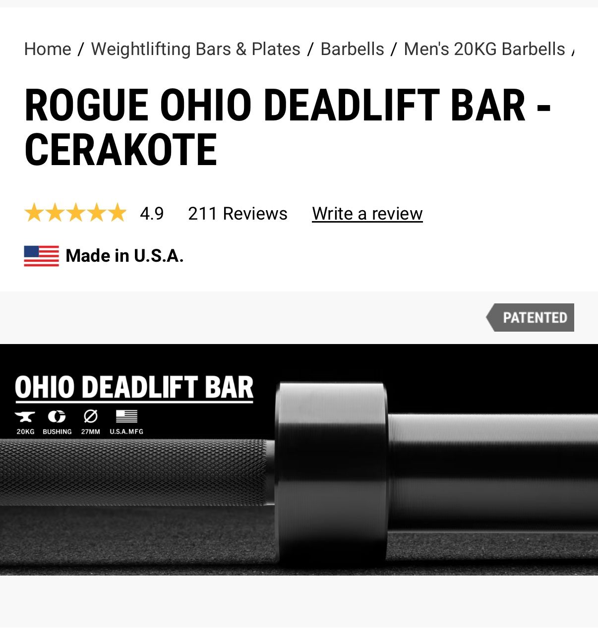 Rogue Fitness Ohio Deadlift Barbell In Cerekote - photo 2