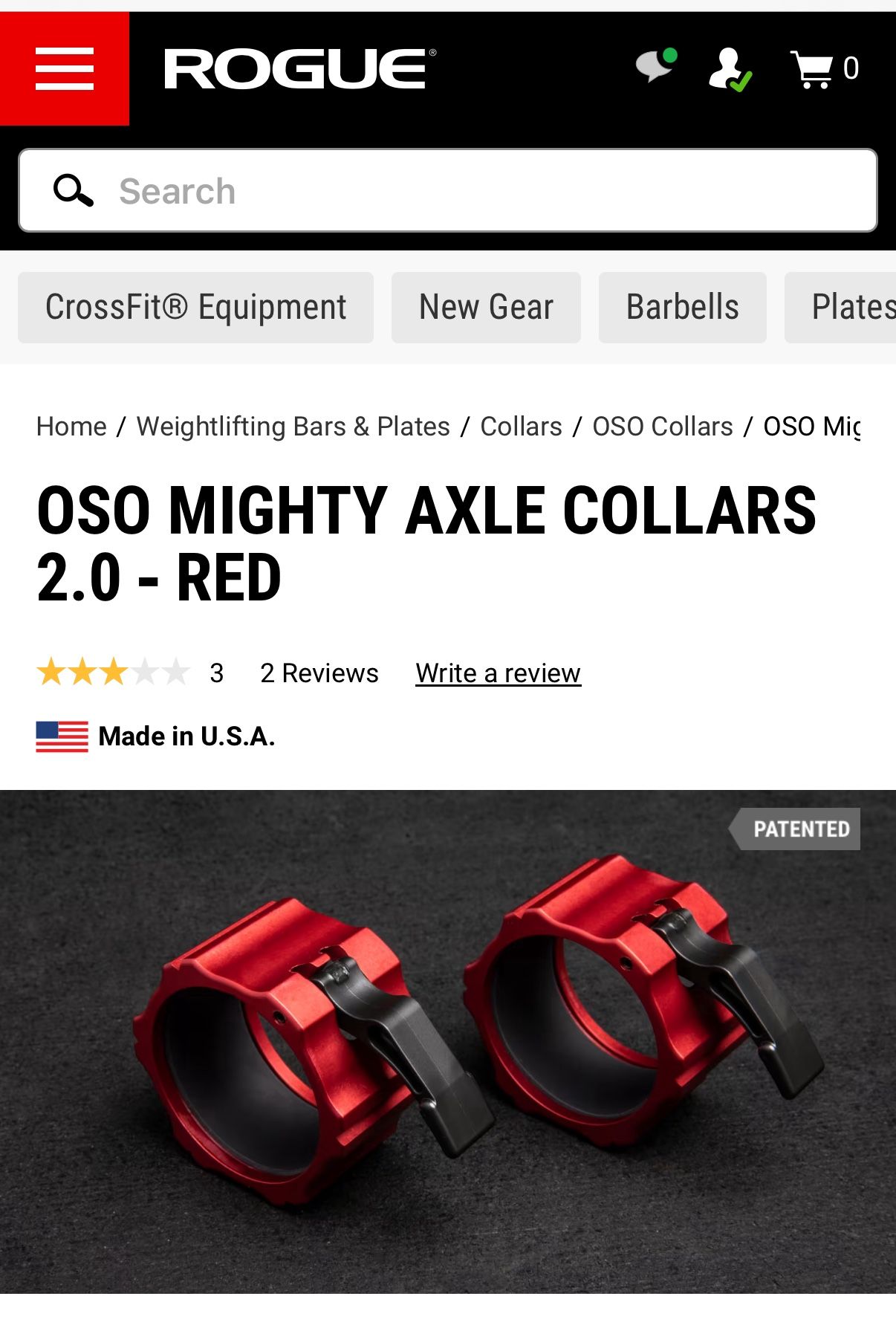 Rogue Fitness OSO Mighty Axle Barbell Collars 2.0 Red - photo 2