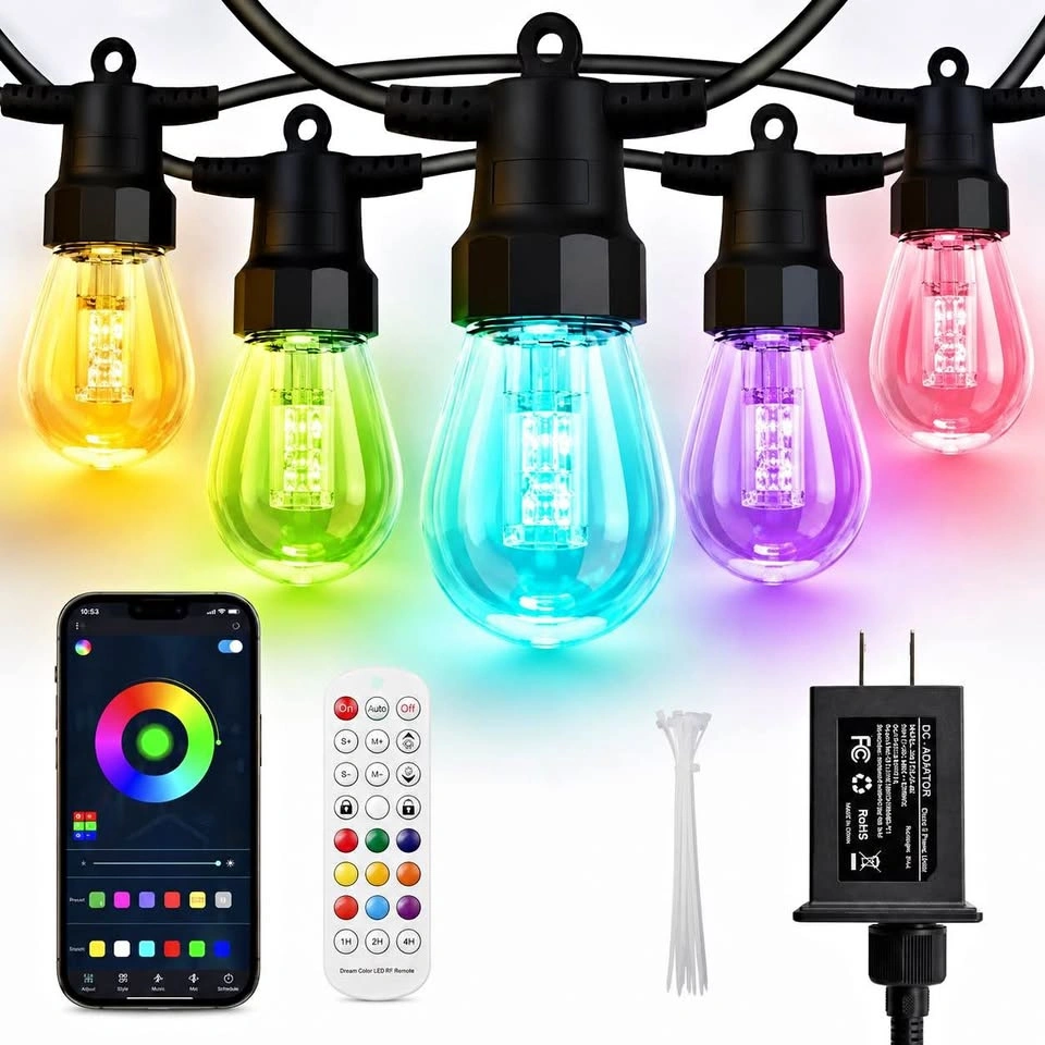 Smart RGB Outdoor String Lights – App & Remote Control