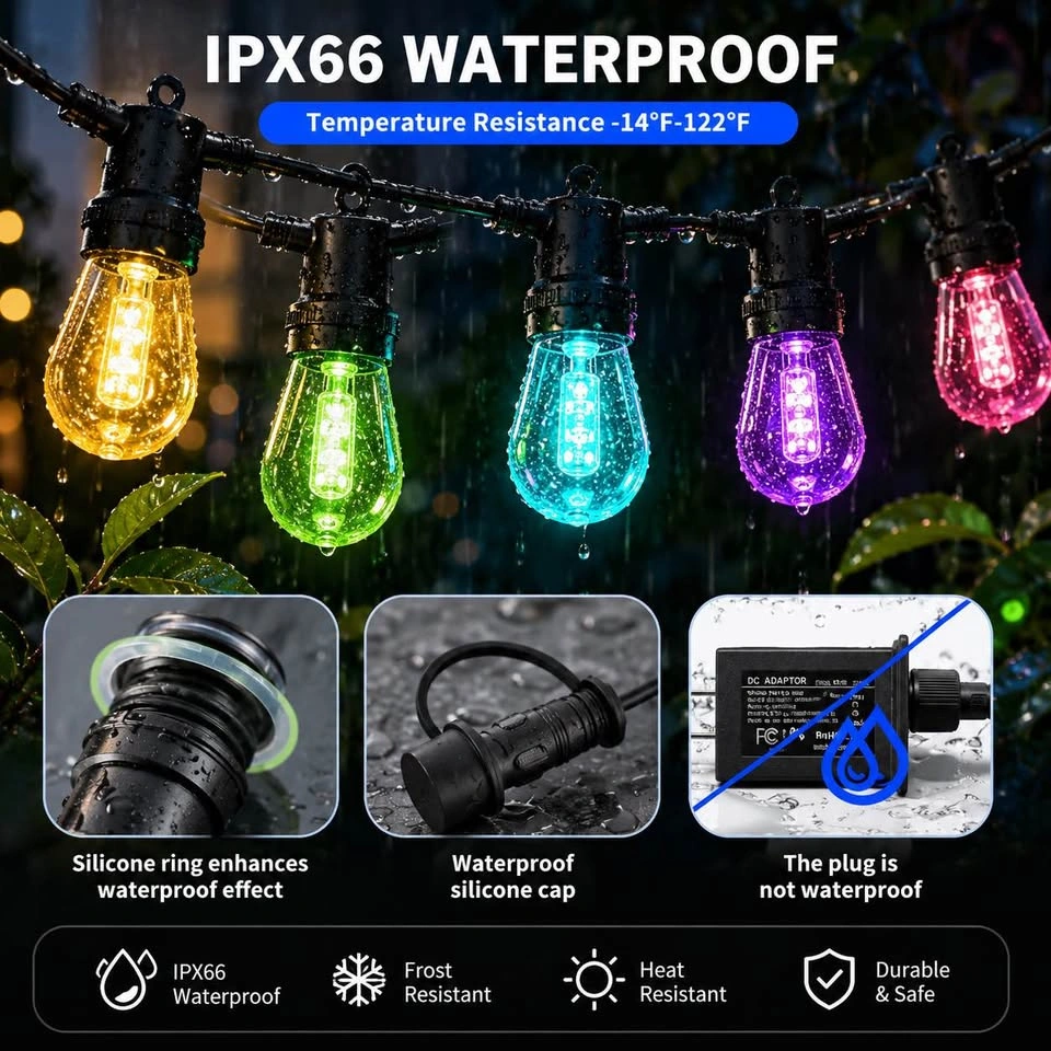 Smart RGB Outdoor String Lights – App & Remote Control - photo 2