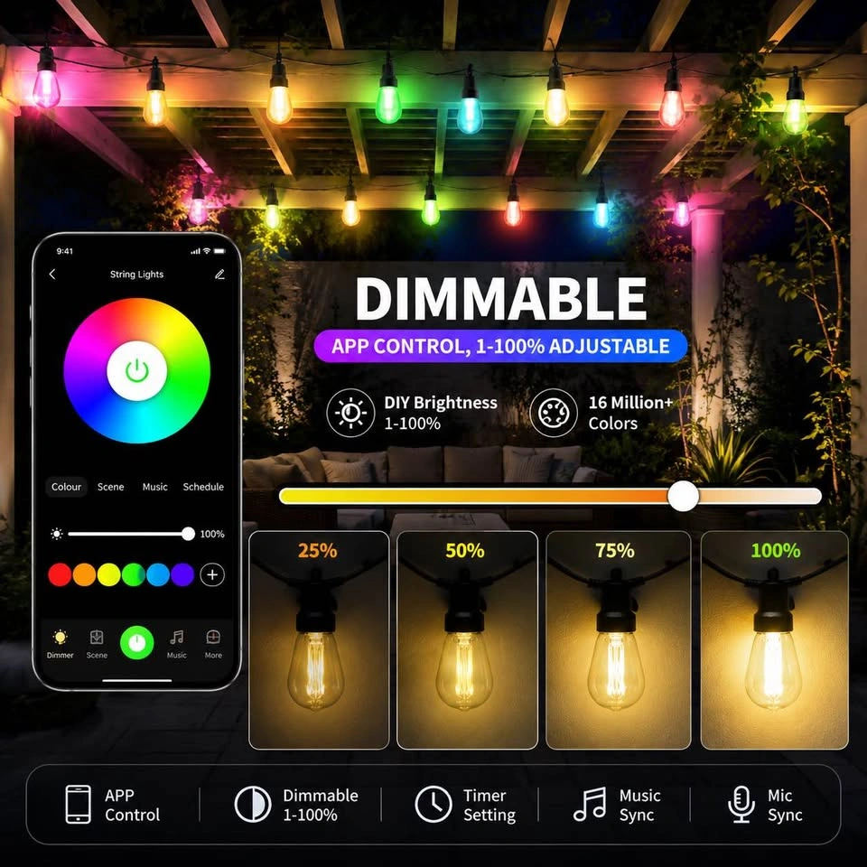 Smart RGB Outdoor String Lights – App & Remote Control - photo 4