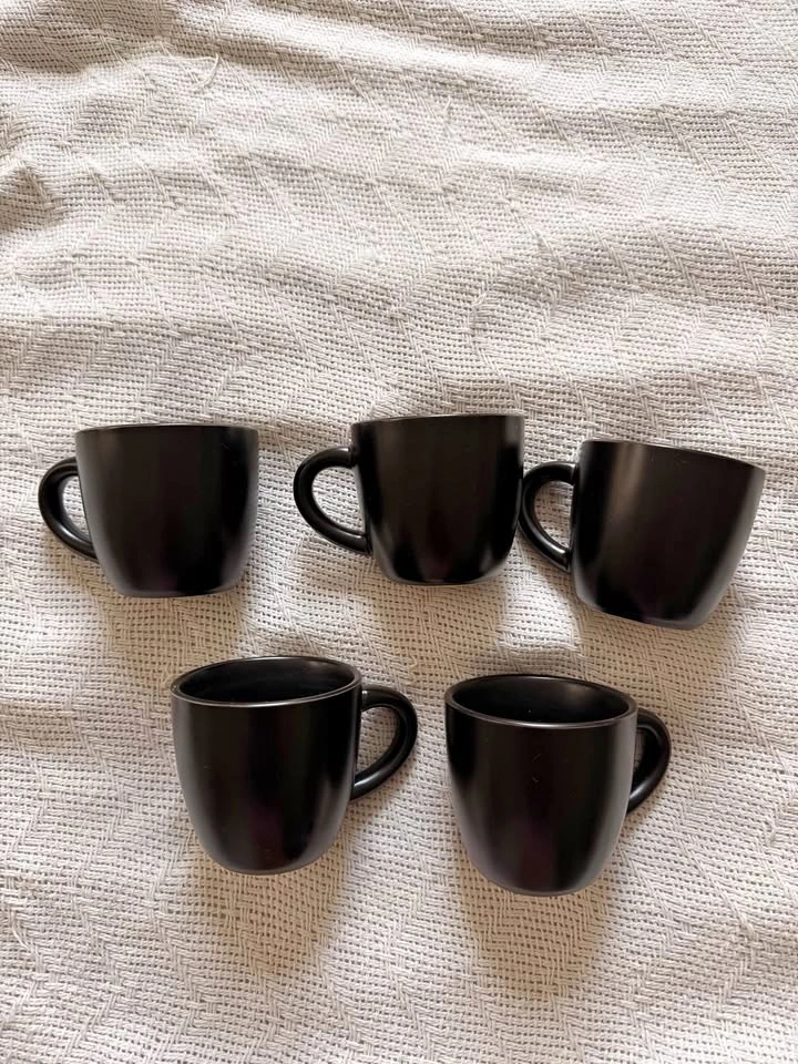 5-Piece Black 7 oz. Ceramic Cup Set