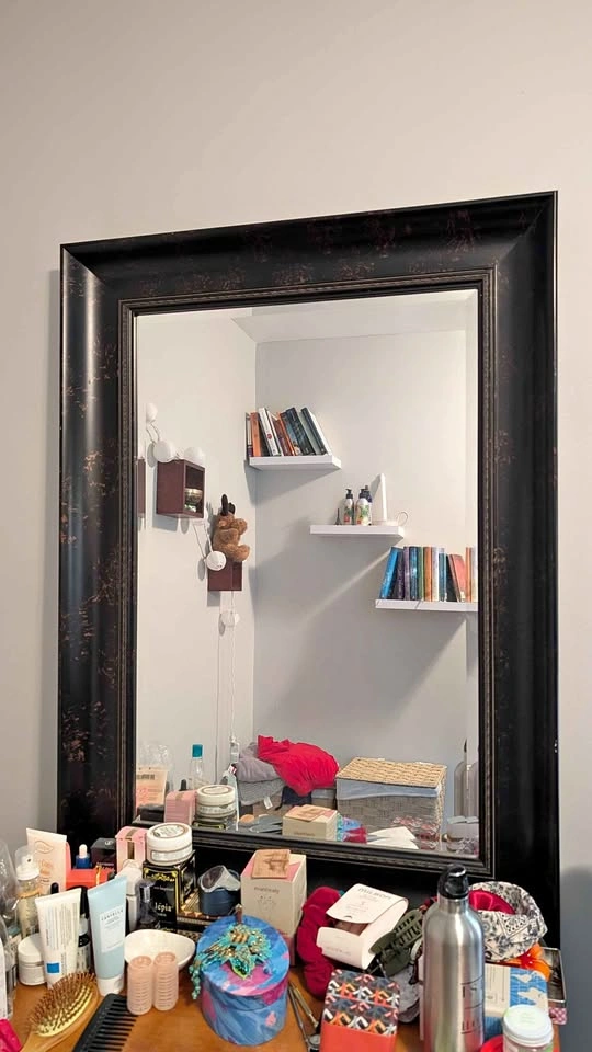 Large Dark Brown Wooden Framed Mirror
