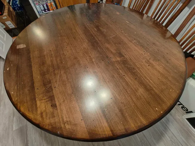 Round Walnut Table with solid cast iron base