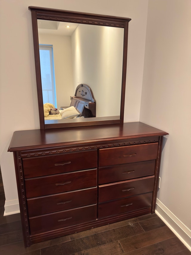 Solid Wood Queen Bed Frame with 8 Drawer Dresser set - photo 2
