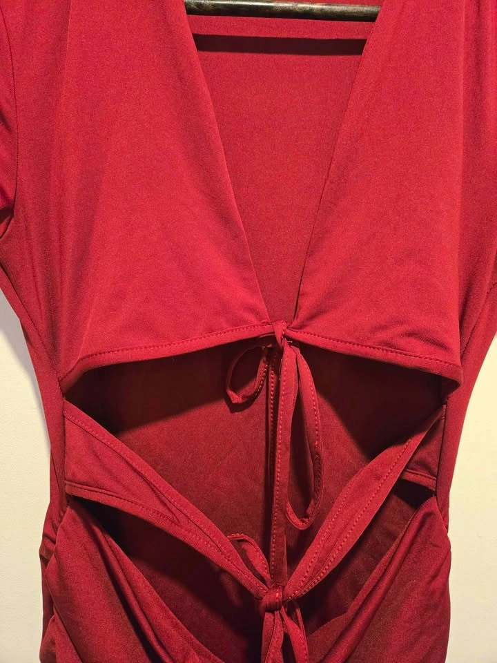 SHEIN Red Cutout Ruched Mini Dress - Size Medium - photo 2