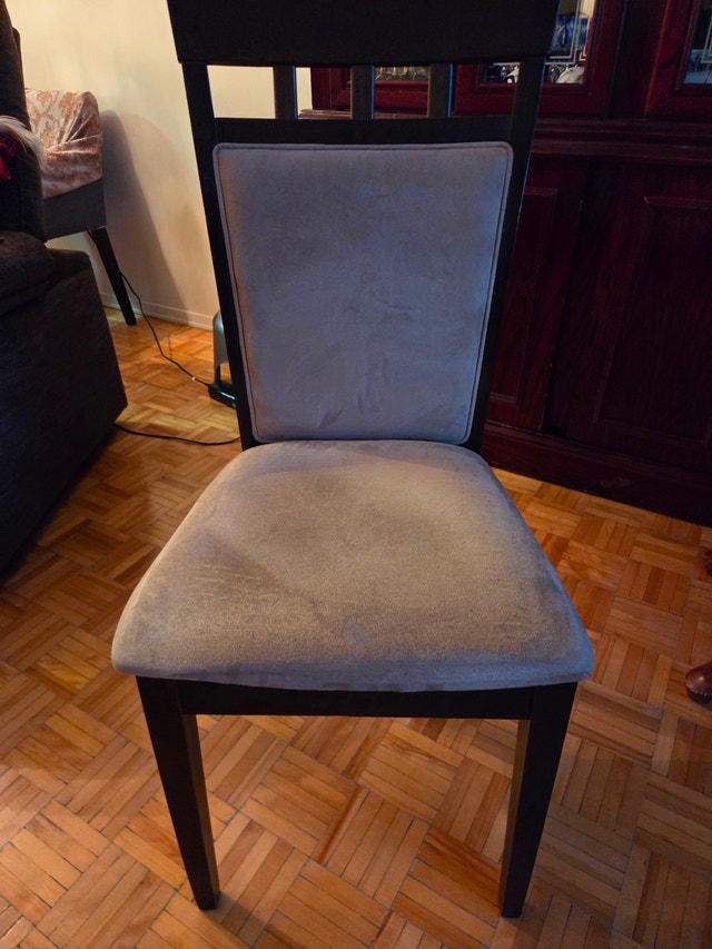 Set of 4 Dining Chairs - Dark Wood + Beige/Tan Upholstered