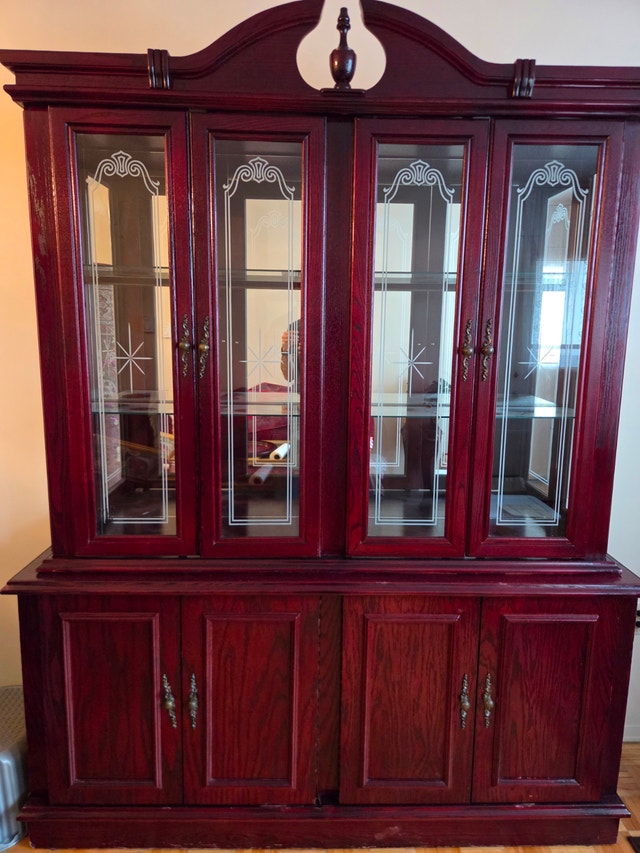 Dark Wood China Cabinet with Glass Doors