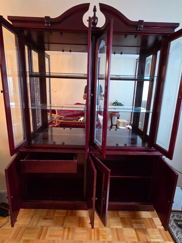 Dark Wood China Cabinet with Glass Doors - photo 2