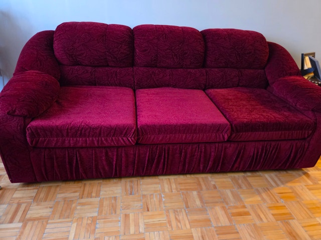 Vintage Burgundy Velvet 3-Seater Sofa Bed - Folds to Queen Bed
