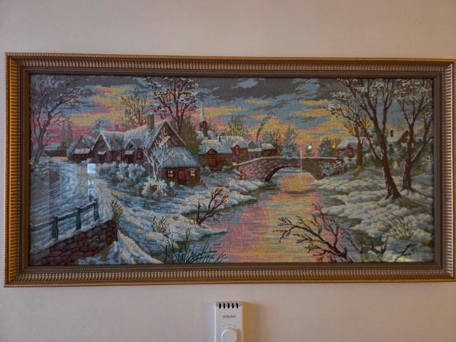 Hand-Embroidered Needlepoint Art – Framed – 4 Pieces