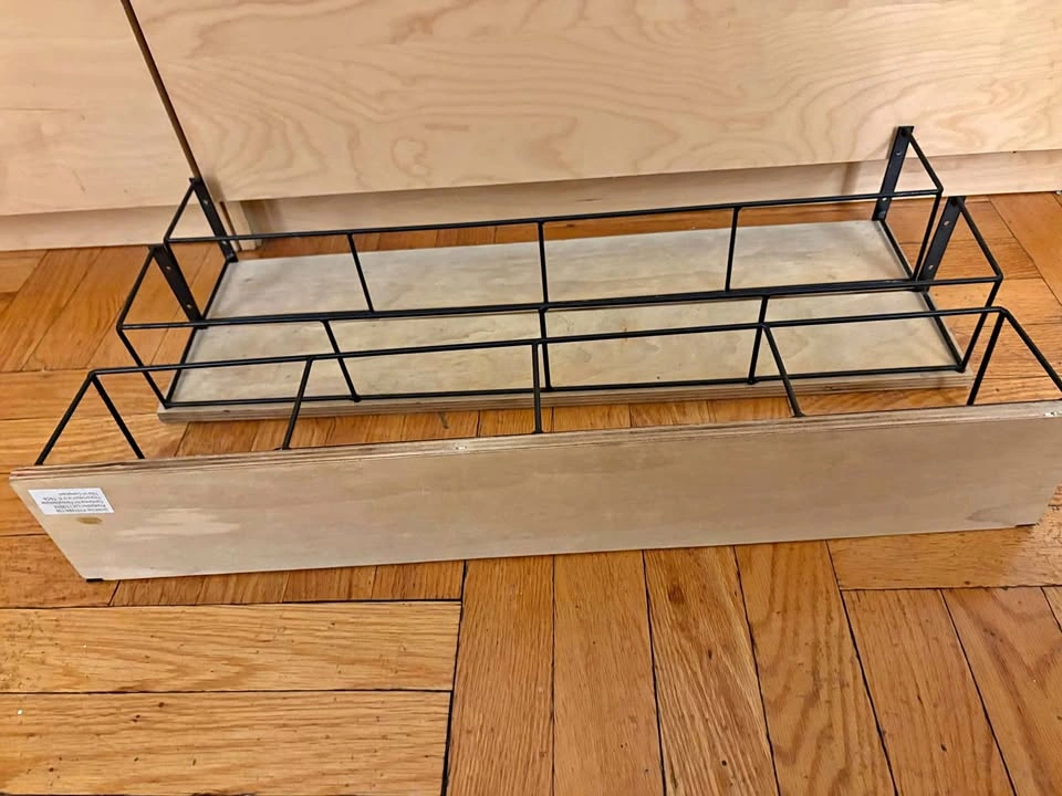 Set of 3 Wood and Black Metal Wire Wall Shelves 24x4