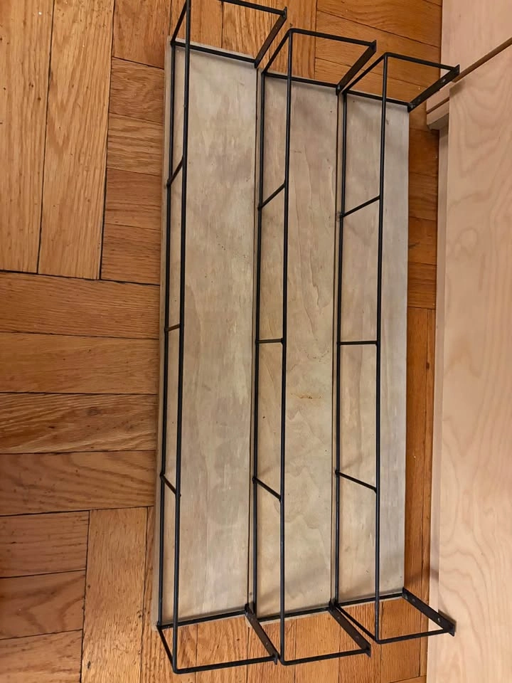 Set of 3 Wood and Black Metal Wire Wall Shelves 24x4 - photo 2