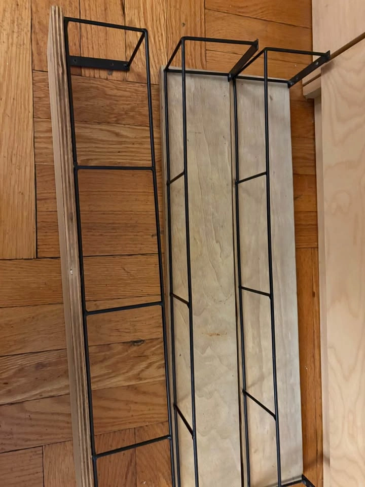 Set of 3 Wood and Black Metal Wire Wall Shelves 24x4 - photo 3