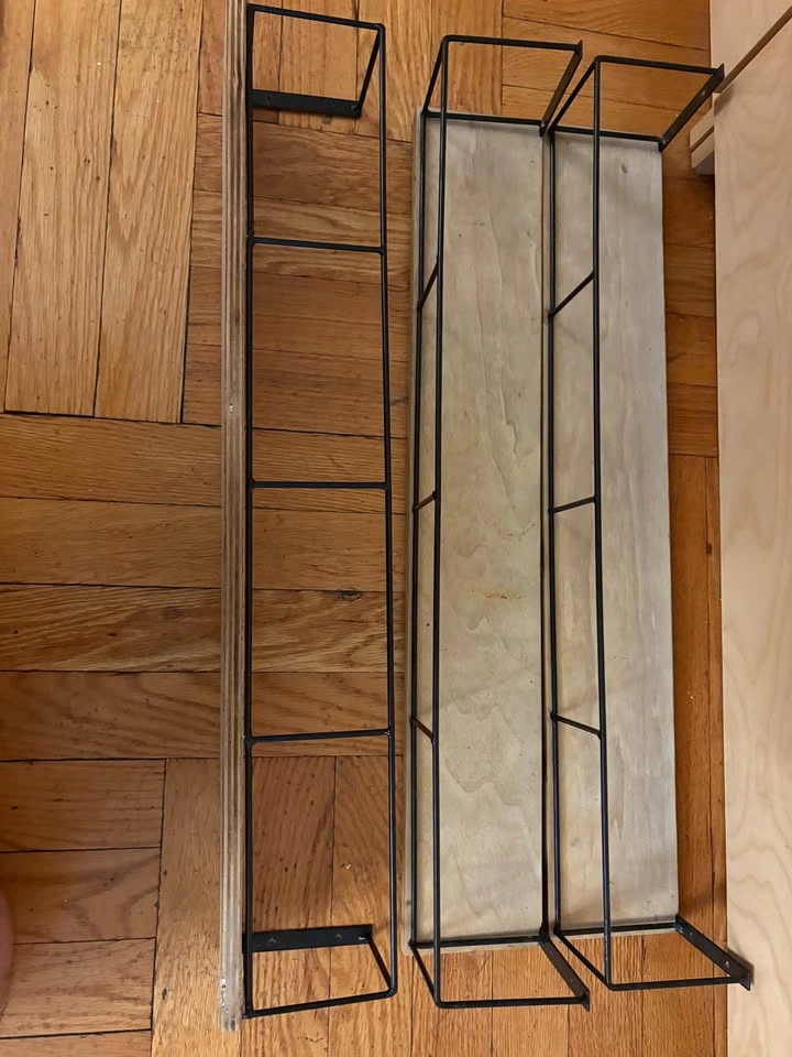 Set of 3 Wood and Black Metal Wire Wall Shelves 24x4 - photo 4