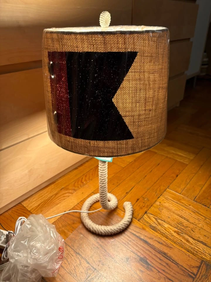 Nautical Rope Table Lamp with Burlap Shade - photo 2