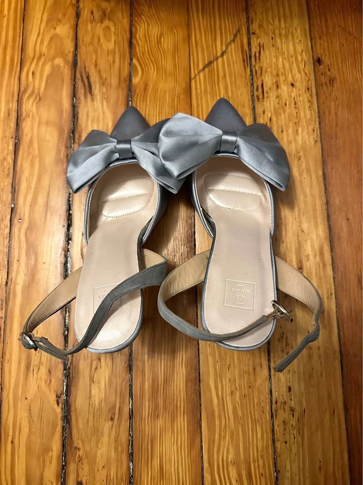 DB Studio Edwina Satin Bow Slingback Heels in Light Blue