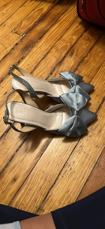 DB Studio Edwina Satin Bow Slingback Heels in Light Blue - photo 3