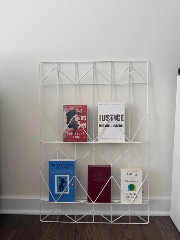 Modern White Wire Wall Hanging Book & Photo Rack - photo 2