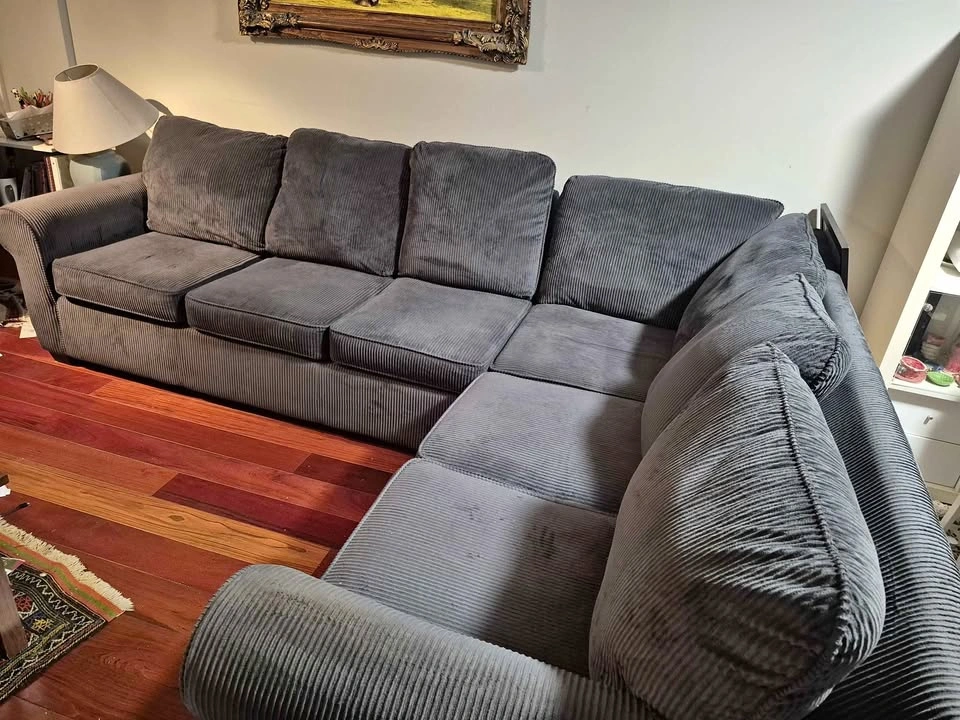 Quality Blue Corduroy Sectional – Very Comfortable & Sturdy