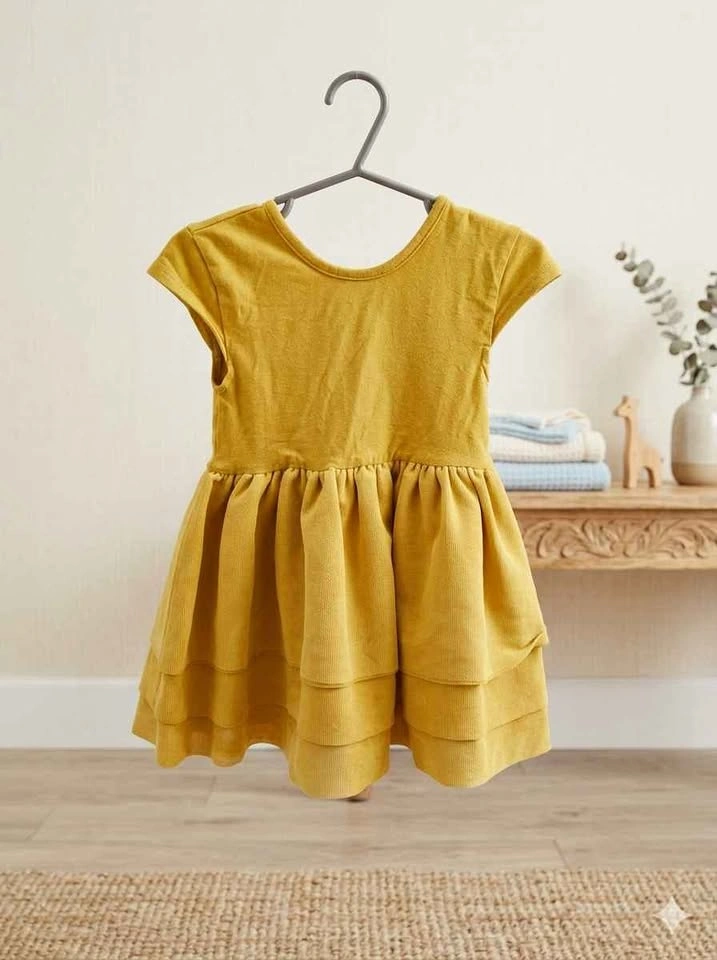 Mustard Yellow Tiered Corduroy Toddler Dress(2T)