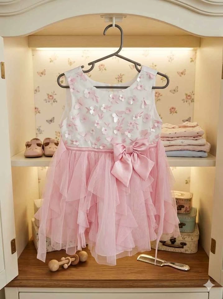 Pink Floral Tulle Baby Dress (3T)