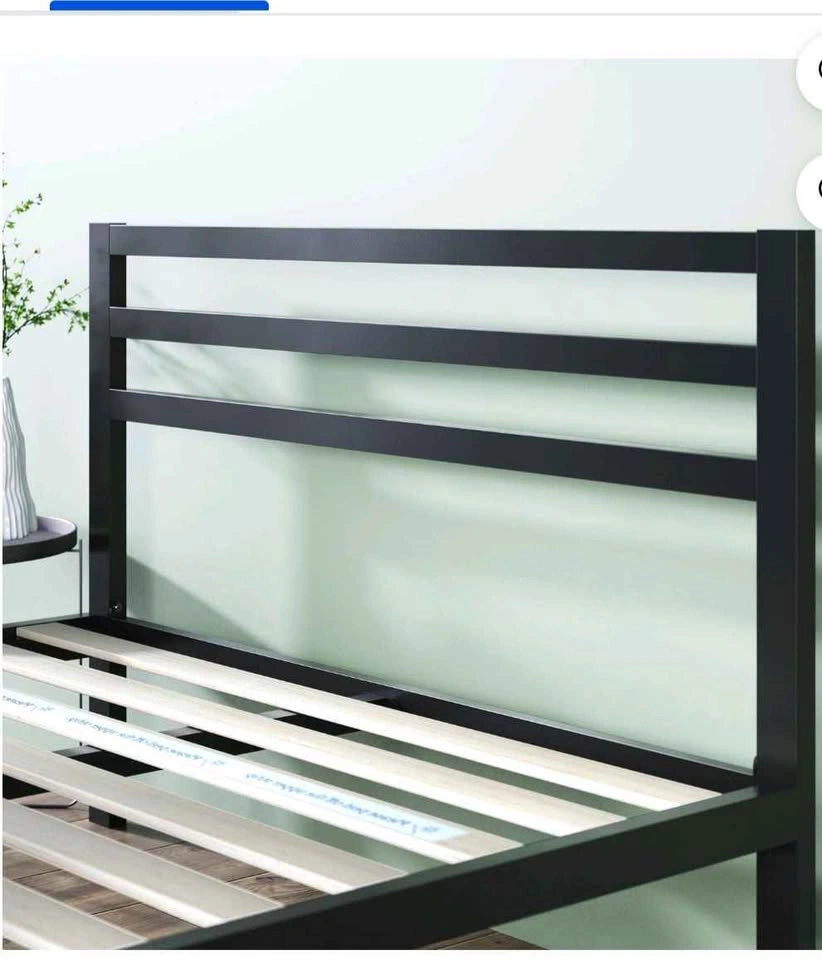 Black Metal Twin Bed Frame with Slatted Headboard - photo 2