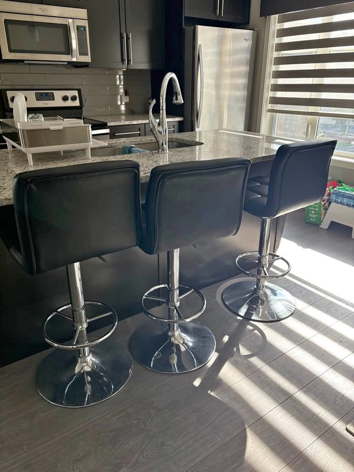 Set of 3 Black Faux Leather Adjustable Bar Stools