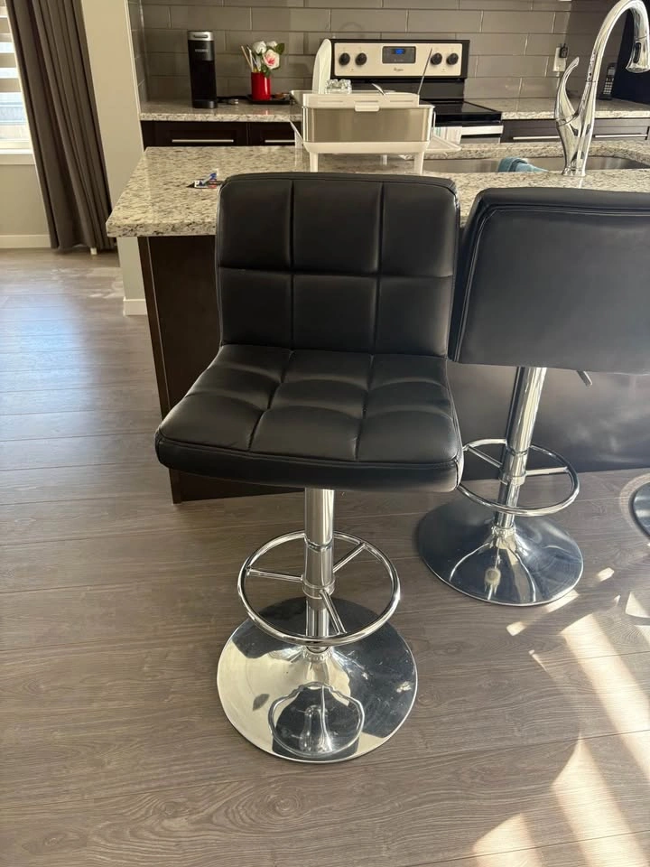 Set of 3 Black Faux Leather Adjustable Bar Stools - photo 2