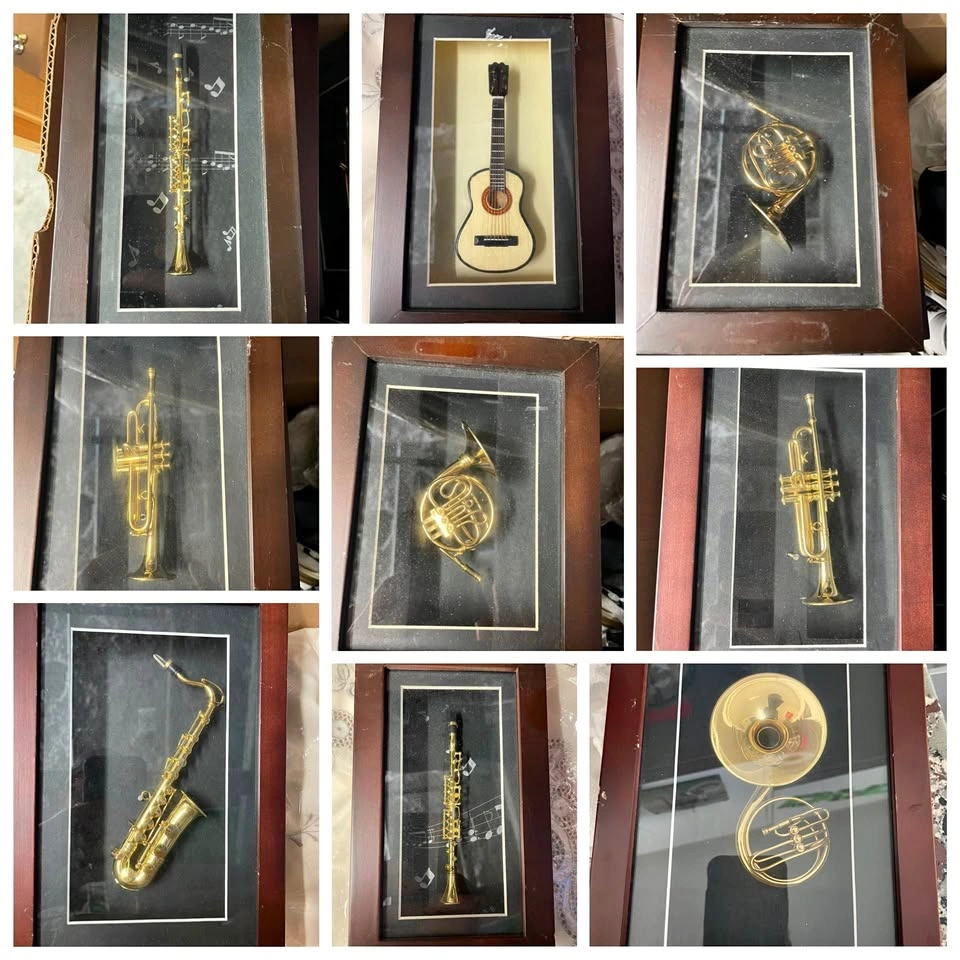 Set of 9 Vintage Miniature Orchestra & Jazz Instrument Shadow Bo