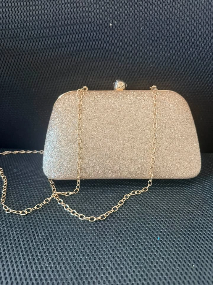 Blue Floral Embroidered Clutch with Gold Chain Strap - photo 2